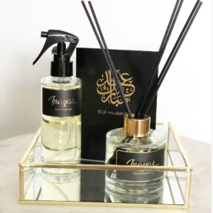 Alternative view of Luxe Eid cadeauset - 150ml Roomspray, Geurstokjes met gouden glazen bak