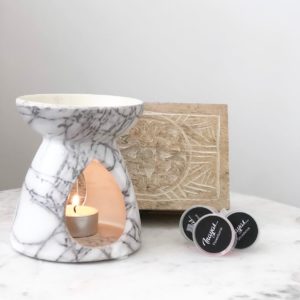 Cadeauset - Marmerlook brander met houtenkistje - Afbeelding 2