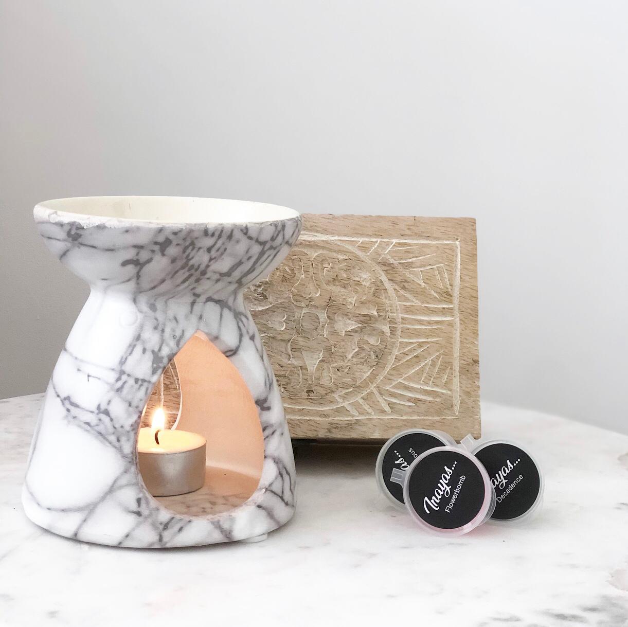 Cadeauset - Marmerlook brander met houtenkistje - Afbeelding 2